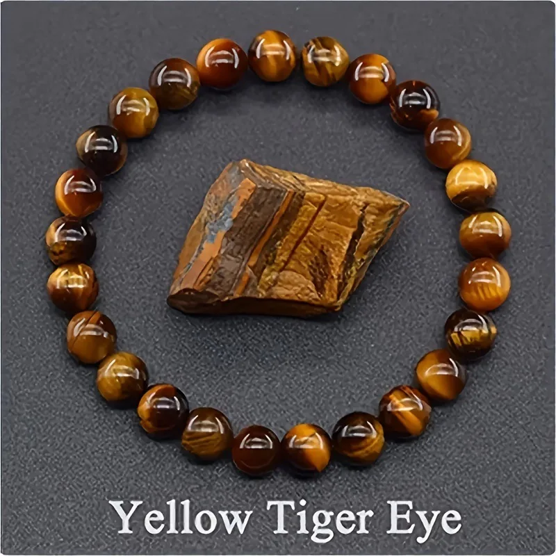 Pulsera De Cuentas De Piedra Natural (ojo De Tigre Amarillo, 21 Cm) Para Yoga, Sanación Reiki, Amuleto Y Talismán De La Suerte.