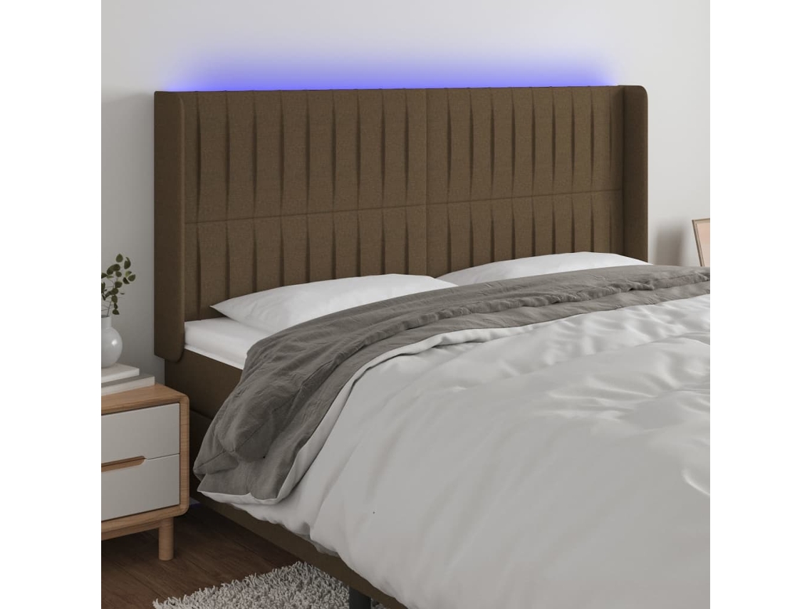 Cabecero Con Led De Tela Marrón Oscuro 203x16x118/128 Cm