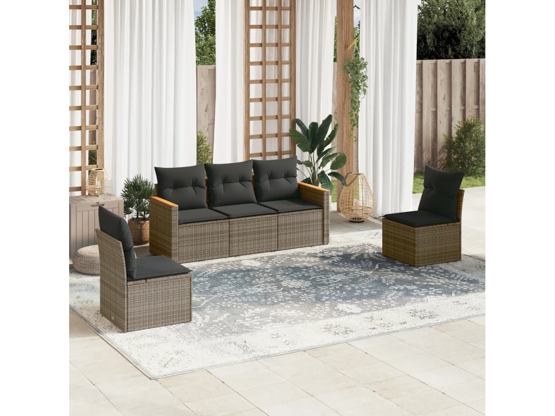 Juego De Sofás Jardín Con Cojines 5 Uds | Mueble De Jardín Ratán Sintético Gris
