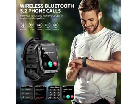 Reloj inteligente militar para hombres IP68 a prueba de agua, rastreador de reloj de fitness táctico de 1.83 pulgadas para Android iOS BISBISOUS
