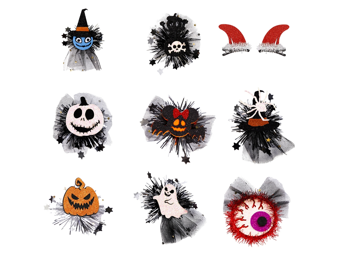 9 pinzas para el pelo de Halloween: calabaza, fantasma, bruja y araña NEVEANCE