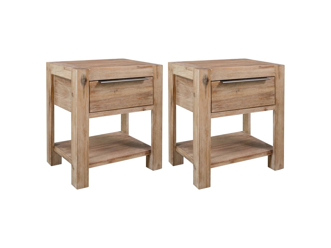 Mesitas de Noche LOVELY HOME Mesinha com Gavetas 2 Pcs 40X30X48 Cm Acácia Maciça