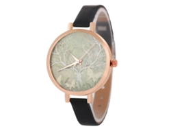 Reloj De Pulsera Coreano Para Mujer En Piel Negra Con Movimiento De Cuarzo Analógico Redondo.