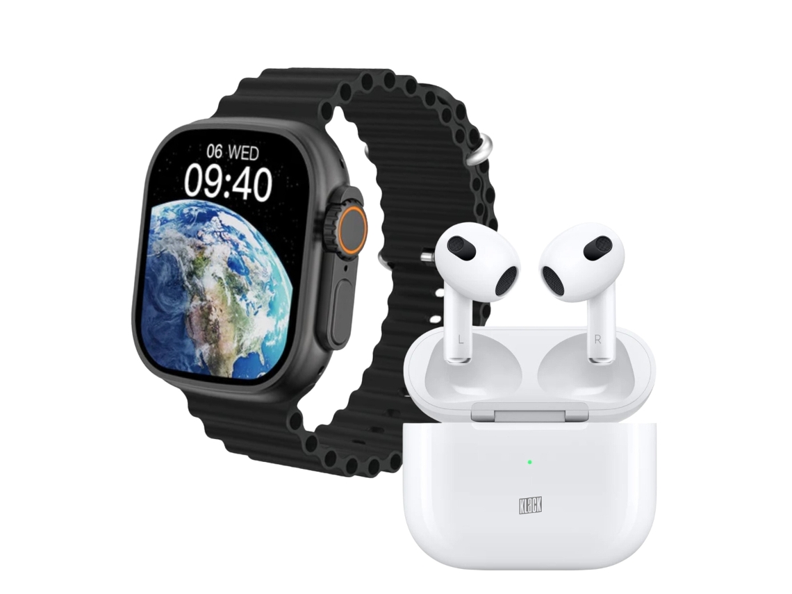 Smartwatch KLACK Paquete deportivo S8Ultra Black y auriculares Bluetooth Pro 6S