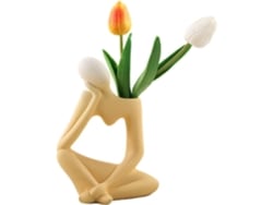 Jarrón decorativo de cerámica, jarrón de mesa, 19 cm (amarillo)
