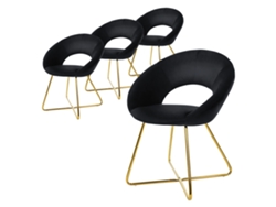Conjunto de 4 Cadeiras de Jantar de Veludo Preto com Encosto Redondo ML-DESIGN