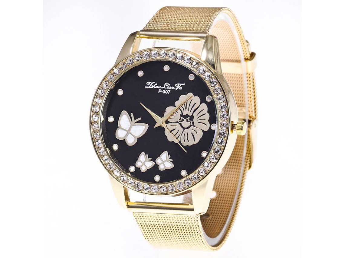 Reloj De Pulsera De Cuarta De Oro Con Piedras Strass Para Parejas Hombre Mujer
