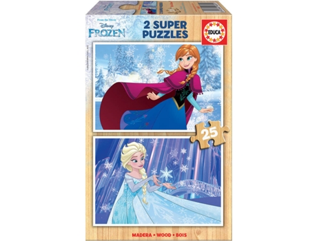 Puzzle EDUCA 2x Super Puzzle de Madera 25 Frozen (Anna + Elsa) (Edad Mínima: 3 Años - 50 Piezas)