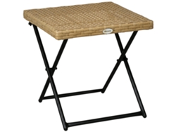 Mesa Plegable De Mimbre De Acero Pe, 40x40x40cm, Acabado Natural.