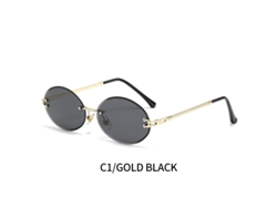 Gafas De Sol Ovaladas Para Mujeres Y Hombres, Gafas De Sol Ovaladas Sin Montura A La Moda, Gafas Sin Marco Vintage, Negro Y Gris Chrui