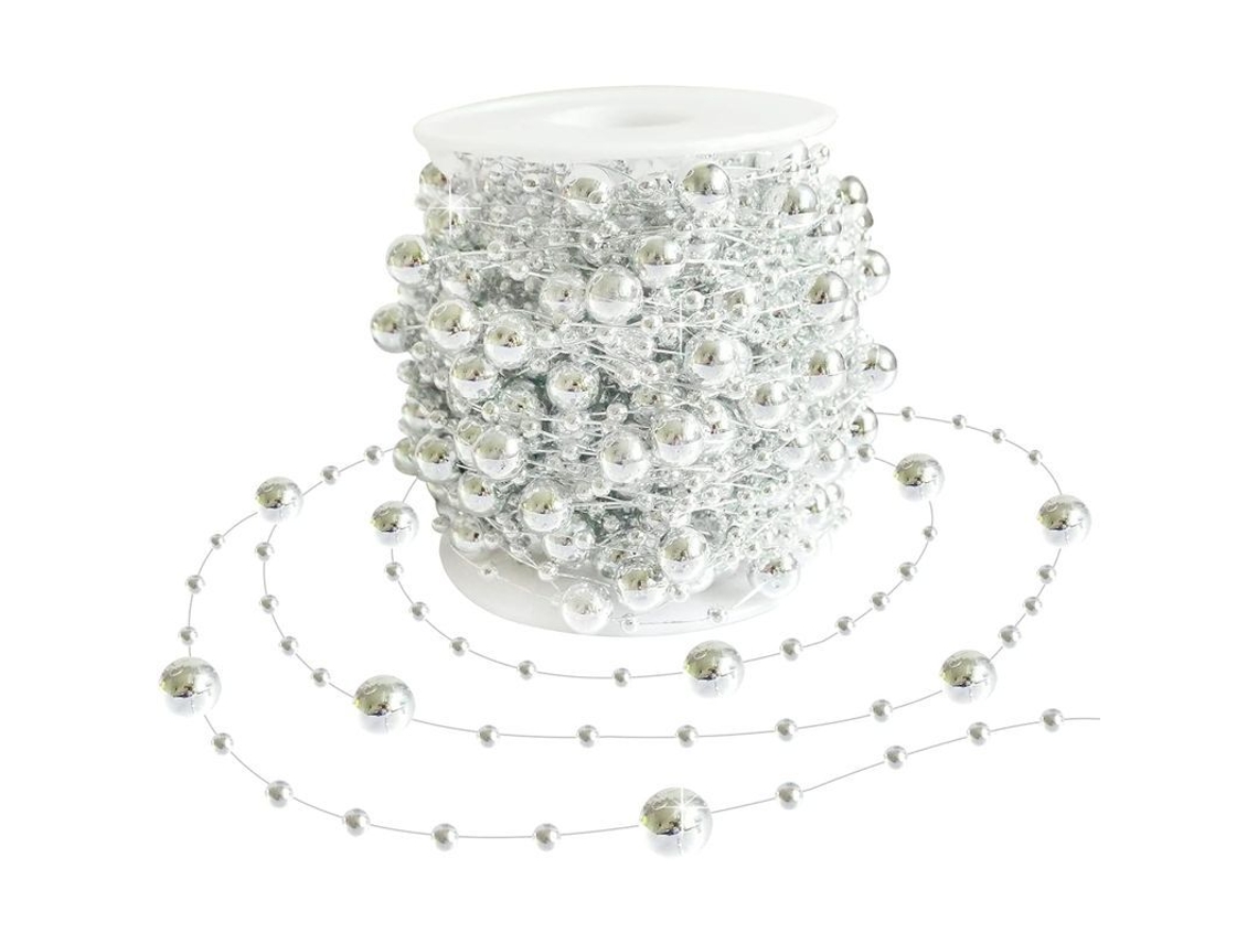 Guirnalda De Perlas Plateadas Para Decorar El Árbol De Navidad, 30 M, Ideal Para Fiestas Y Manualidades.