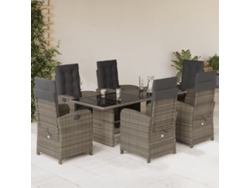 Juego de comedor de jardín de 7 piezas con cojines, mimbre gris, DKD Home Decor