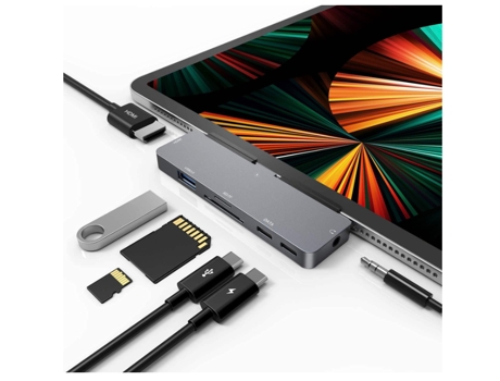 Concentrador USB C para iPad Pro 2018/2020/2021 1112.9, iPad Air 4, adaptador USB C 7 en 1 a 4K HDMI, conector para auriculares de 3,5 mm, gris BIS...