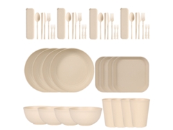 Juego de cubiertos de paja de trigo de 44 piezas, platos y cuencos reutilizables resistentes, beige Digitallab