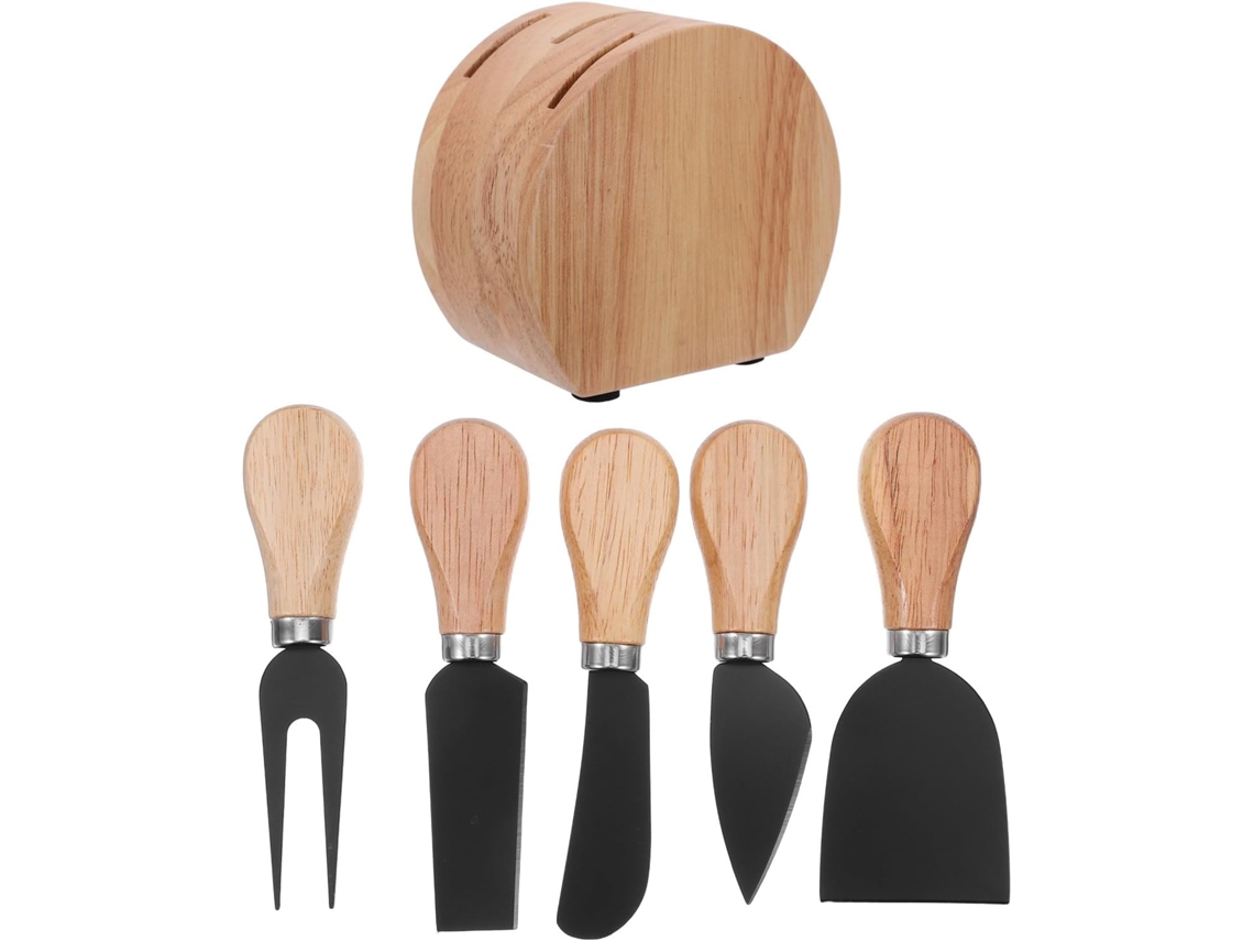 Conjunto De Facas Para Queijo: Este Conjunto Inclui Um Bloco De Madeira Resistente Para Facas De Queijo, Que