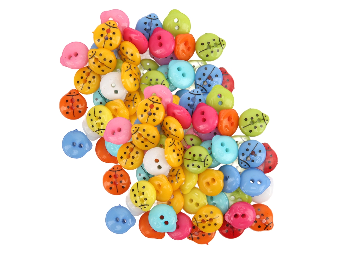 100 Botones De Resina Coloridos Y Duraderos Con Forma De Mariquita Para Costura Y Manualidades - Lindos Mini Botones