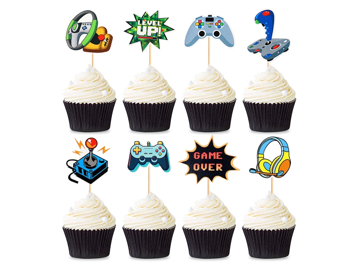 VVJIJILLY Escolhas De Cupcakes Com Tema De Jogos, Cobertura De Cupcake Com Glitter Vibrante, Perfeita Para Comemorações Com Tema De Controle De Videogame Para A