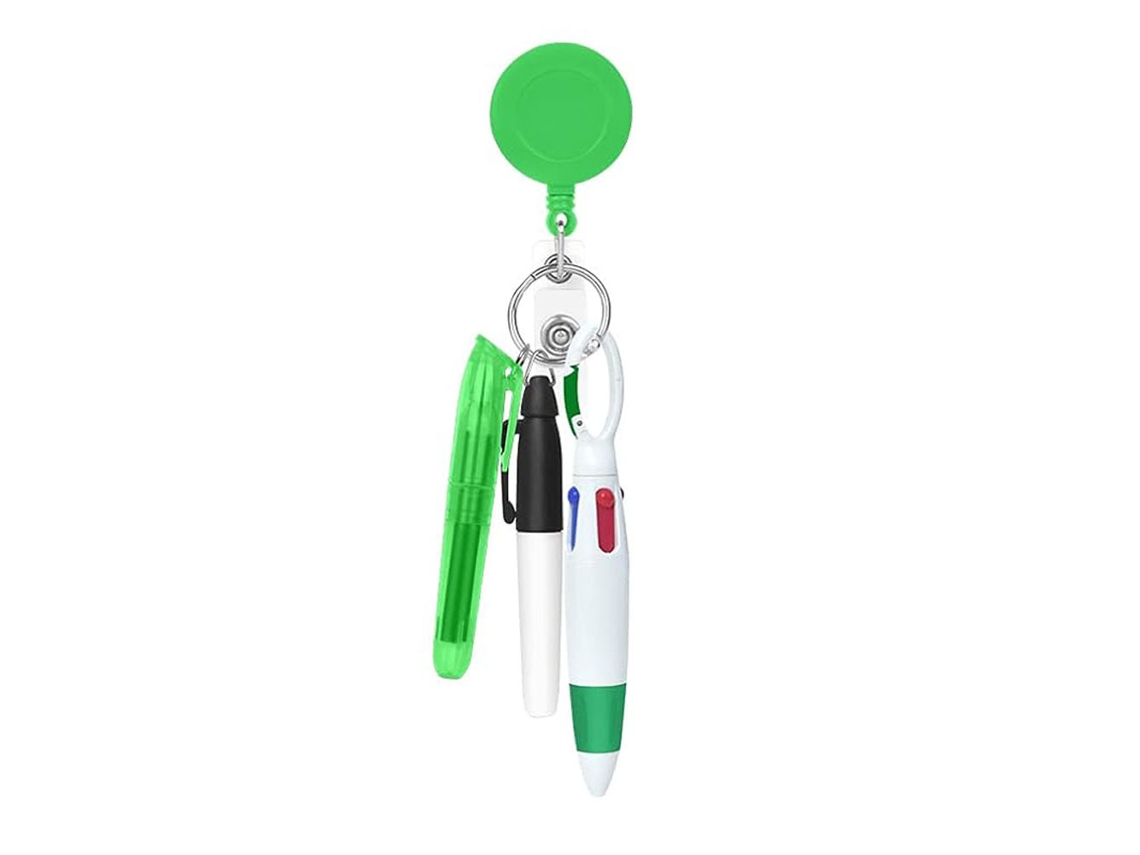 Porta credencial retráctil Chrui para enfermera, bolígrafo con correa, llavero y clips para credencial (verde)