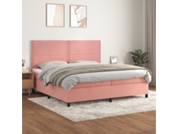 Cama Box Spring Con Colchón Terciopelo Rosa 200x200 Cm