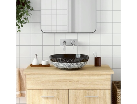 MAISON EXCLUSIVE Lavabo sobre encimera redondo cerámica negro y azul Φ41x14 cm
