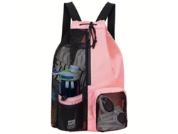 Bolsa de natación de malla rosa con cierre de cordón, cuenta con un bolsillo impermeable, ideal para nadar y actividades físicas.
