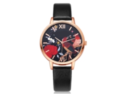 Reloj De Pulsera De Cuarzo Gaiety Floral Gold Para Mujer Con Correa De Pu - Casual Y Elegante
