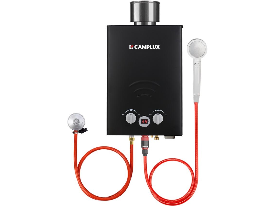 CAMPLUX BW158BC Calentador de Agua A Gas con Tapa de Lluvia, 6 L/MIN, Butano (28-30mbar) / Propano (37mbar), para Campamentos, RV