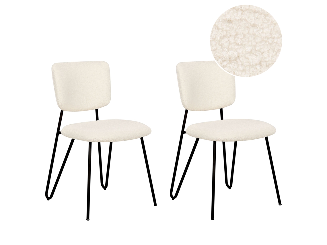 Conjunto de 2 cadeiras de refeição contemporâneas BELIANI Nelko de Bouclé Branco 50x51x81