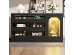 Aparador Moderno 120x40x75cm Con 6 Cajones Y 1 Puerta Con Led MDF Estilo Negro