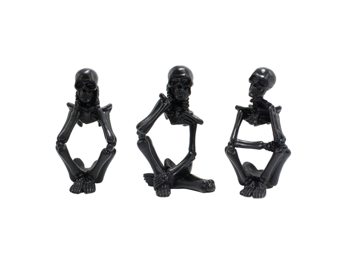 Figuras En Miniatura De Esqueletos Pensativos, Esculturas Pequeñas De Resina, Decoración De Mesa Negra.