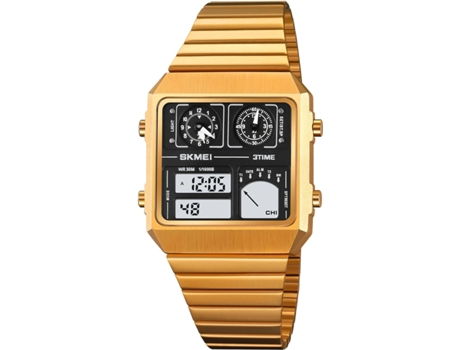 VEANXIN Relojes cuadrados Reloj deportivo dual Reloj de pulsera con fecha Reloj despertador de acero inoxidable-oro rosa
