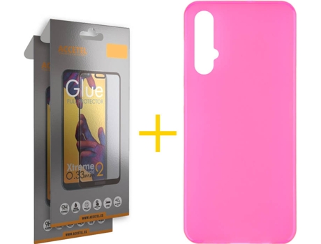 Kit Funda + 2 Protectores de Pantalla Huawei Nova 5T ACCETEL Liso Rosa