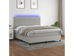 Cama Box Spring Colchón Y Luces Led Tela Gris Claro 160x200 Cm