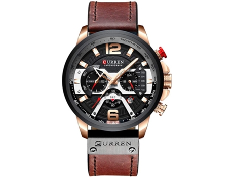 VEANXIN Relojes de pulsera para hombre con correa de cuero-oro rosa marrón