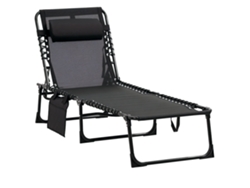 Tumbona Plegable Reclinable Con 5 Posiciones Reposacabezas Extraíble Bolsillo Lateral Textileno Acero 189x58x30 Cm Negro
