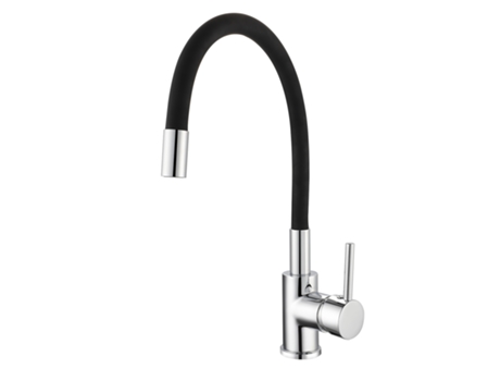Grifo de Cocina K2O Flex 22x9,6x36,6 cm Monomando con Caño Giratorio y Flexible y Aireador Incorporado, Negro y Cromo