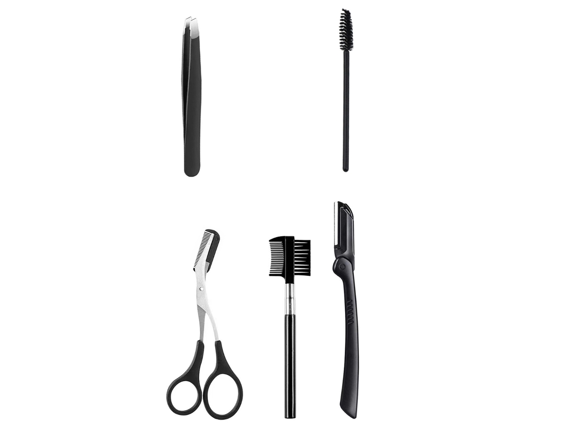 Kit para cejas 6 en 1, incluye maquinillas de afeitar, cepillo, tijeras y pinzas RNEMITERY