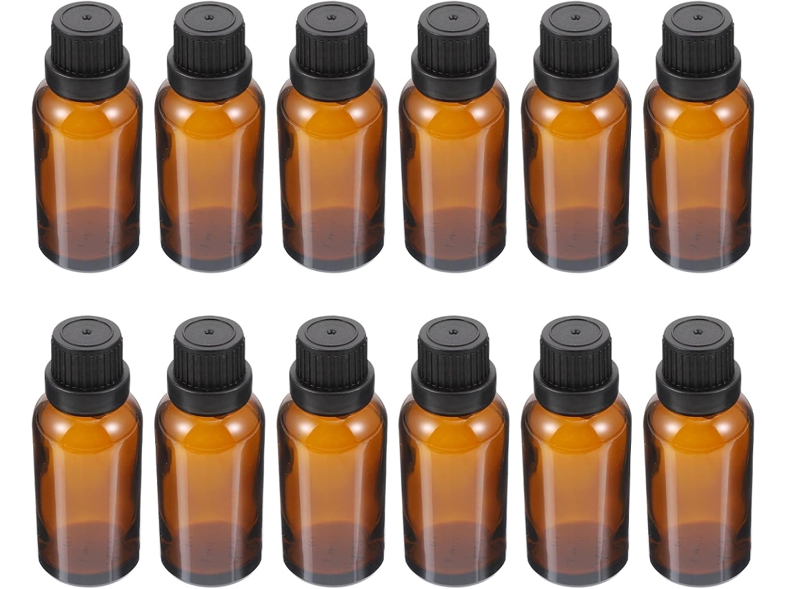 Juego De 12 Frascos De Vidrio Para Aceites Esenciales Con Tapas Perforadas, Ideales Para Viajes Y Almacenamiento De Líquidos.