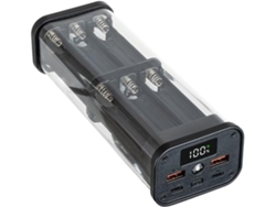 Estuche Externo Para Baterías 18650, Carga De 22,5 W, Negro Transparente Con Led, Capacidad Para 12 Baterías.