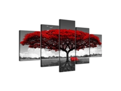 Éclat De Vie Rouge Toile Moderne Red Tree Canvas Wall Art, Nature Wall Art Pour Votre Décoration De Salon (5 piezas)