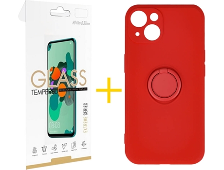 Carcasa + 1 Protector de Vidrio iPhone 13 Mini SKYHE Gel O-Ring Rojo