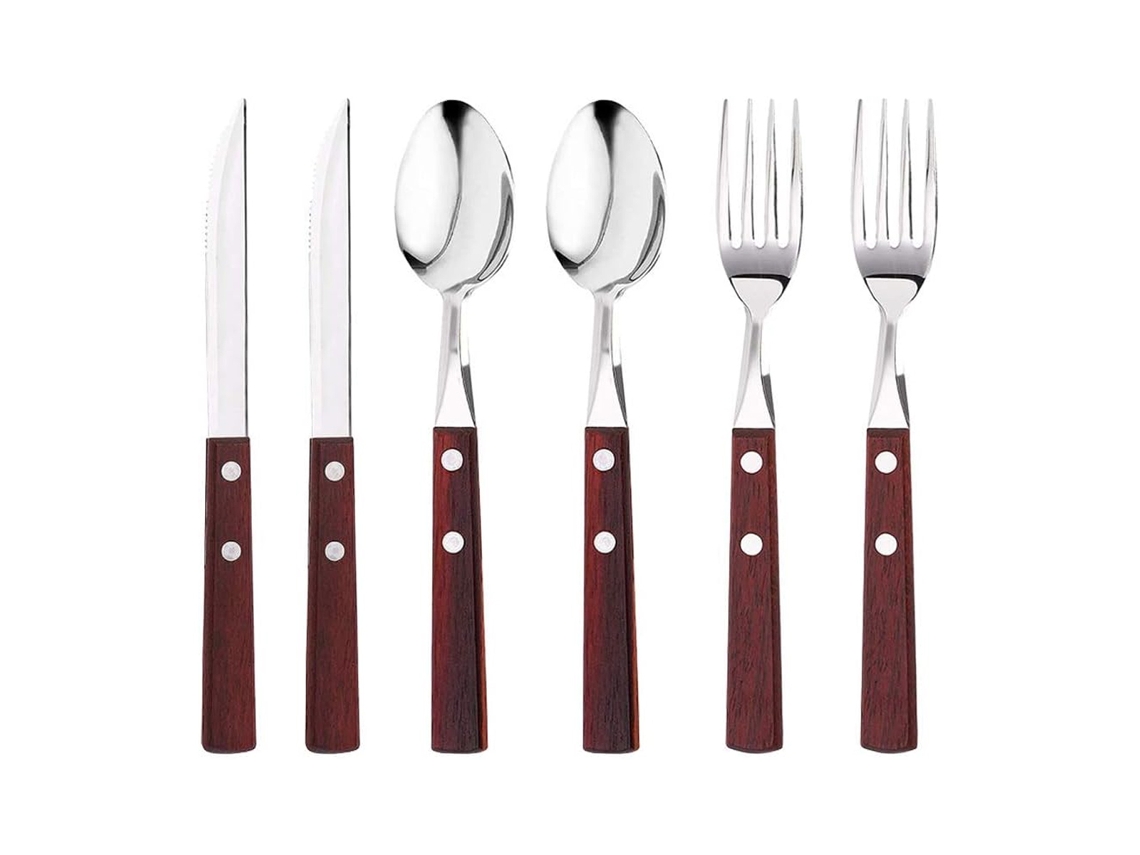 Juego de cubiertos de acero inoxidable con mango de madera - 6 piezas TRUYUETY