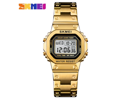 Reloj deportivo de acero inoxidable con alarma multifunción, resistente al agua, digital, LED, para hombre y mujer, color dorado LUUCOZK