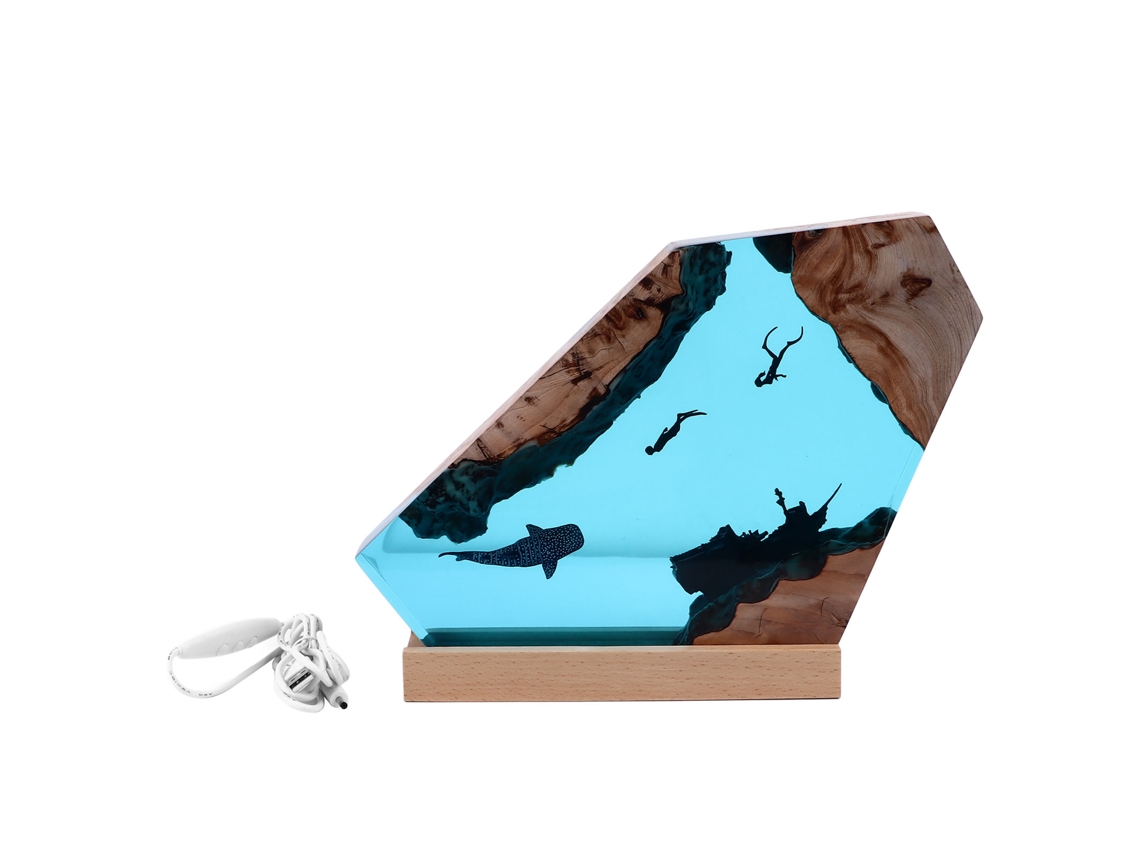 Lámpara de noche de resina con diseño oceánico, patrón de buceador, 30 cm (12 pulgadas)