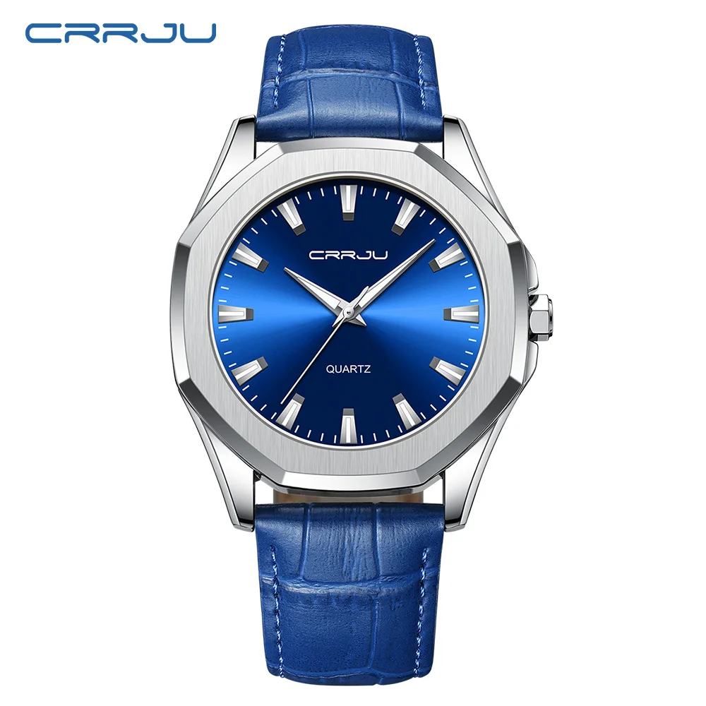 Relógio Masculino Elegante (azul), Pulseira De Couro Genuíno, À Prova D'água, Estilo Executivo.