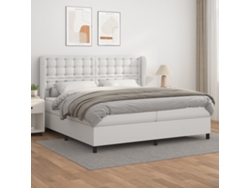 Cama Box Spring Con Colchón Cuero Sintético Blanco 200x200 Cm