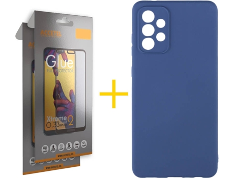 Carcasa y 2 Protectores de Pantalla de Vidrio Full Samsung A32 5G ACCETEL Silicona Líquida Azul