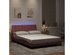 Estructura De Cama Con Luces Led Terciopelo Rosa 140x200 Cm
