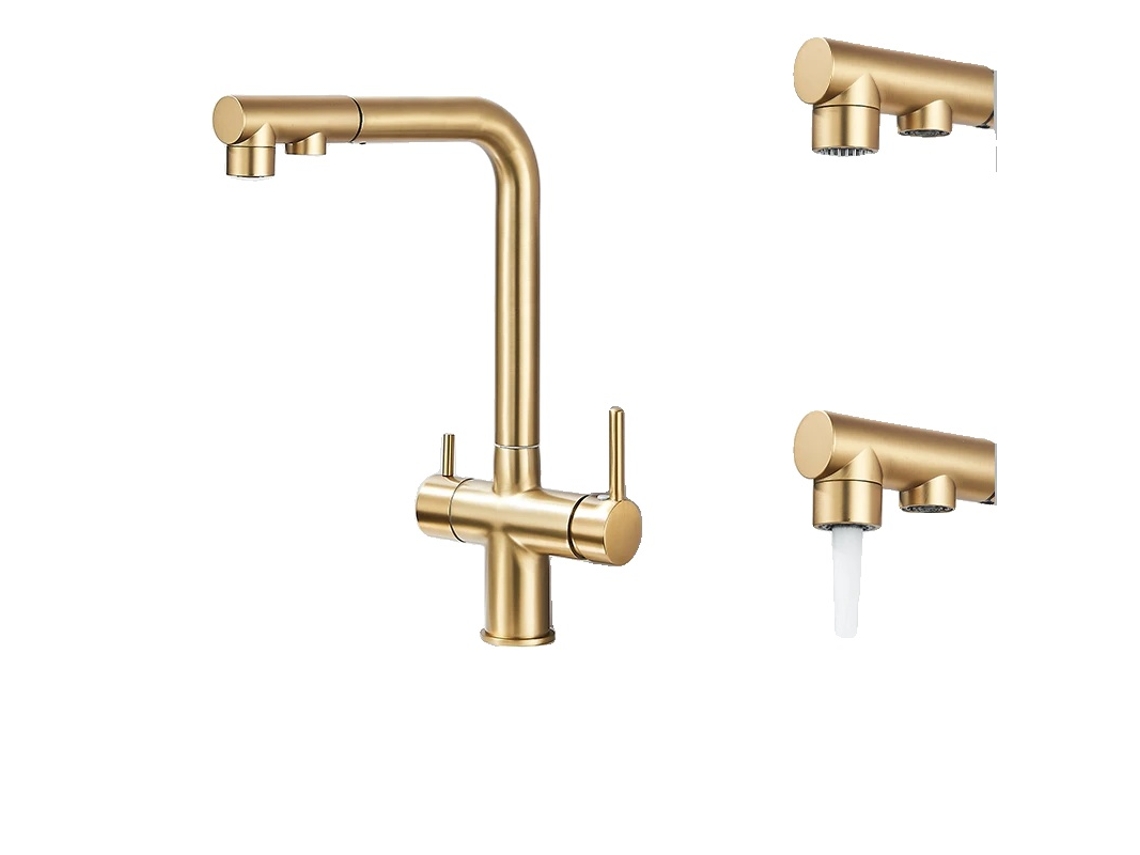 Grifo de cocina con filtro, rociador extraíble, construcción de latón duradero, actualización OEM de oro cepillado