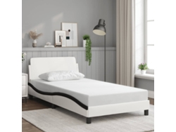 Cama Sin Colchón Cuero Sintético Blanco Negro 100x200 Cm